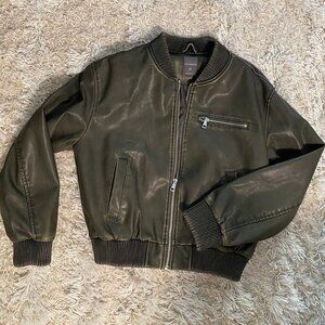 Olive/Green Bomber-style Faux Leather Jacket